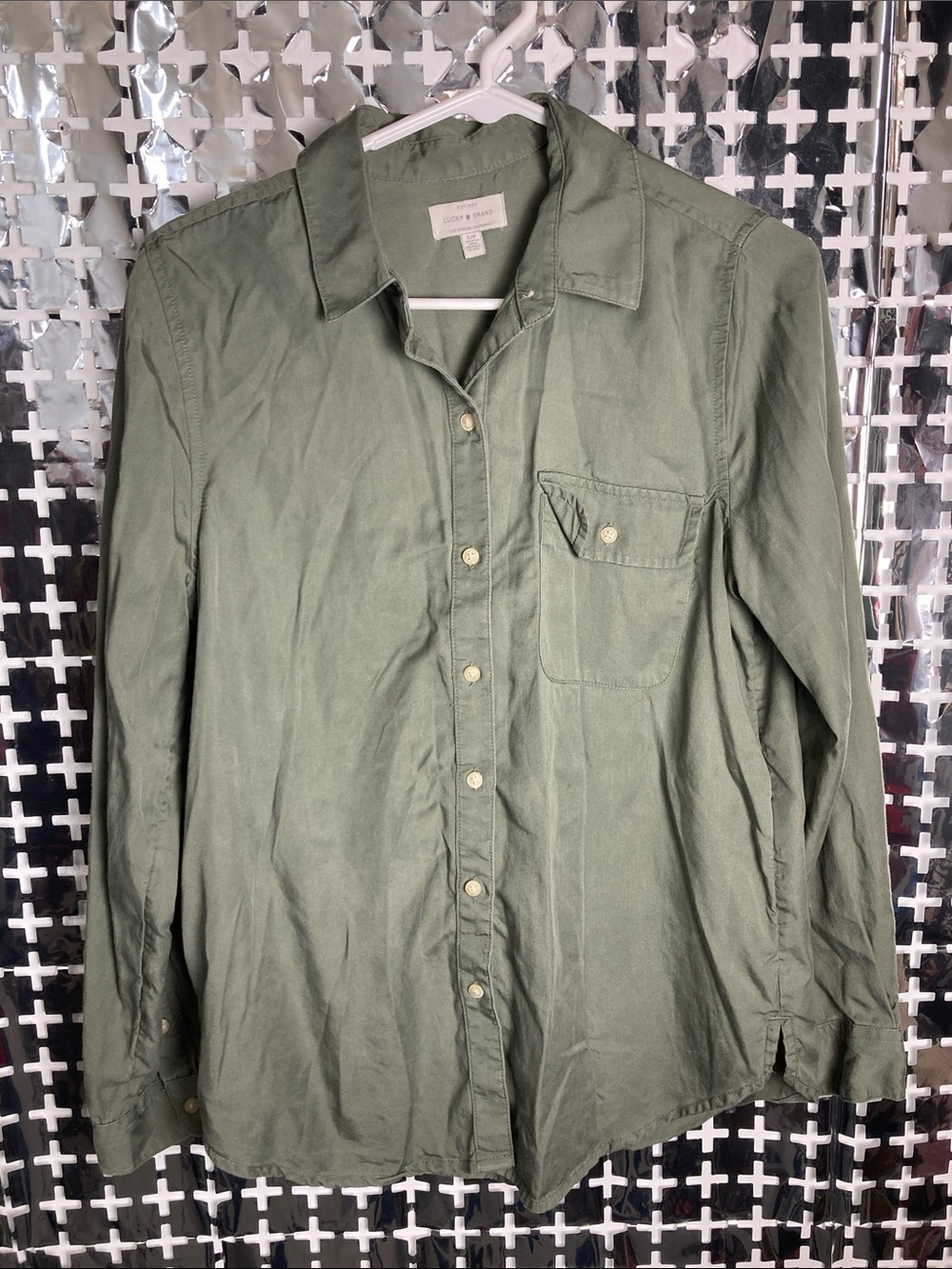 Lucky Brand Olive Green Lightweight Button-Front Shirt Jacket